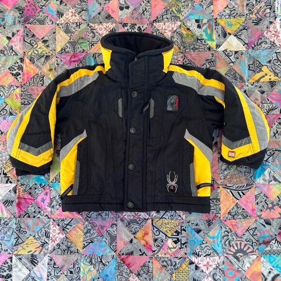 Spyder Jacket Boys 4 Black Yellow Snowboard Winter Coat Snow Youth Small To Tall - Picture 1 of 8